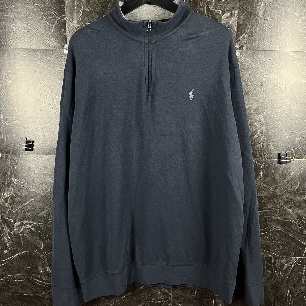 Polo Ralph Lauren Men's Blue Knit Luxury Quarter Sweatshirt 2XL -Flaws